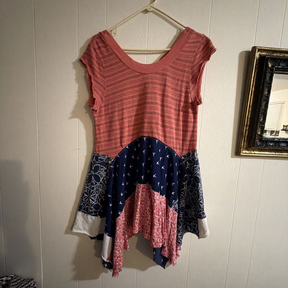 Patchwork Tunic Sleeveless Tiered Mini Dress Womens Size M